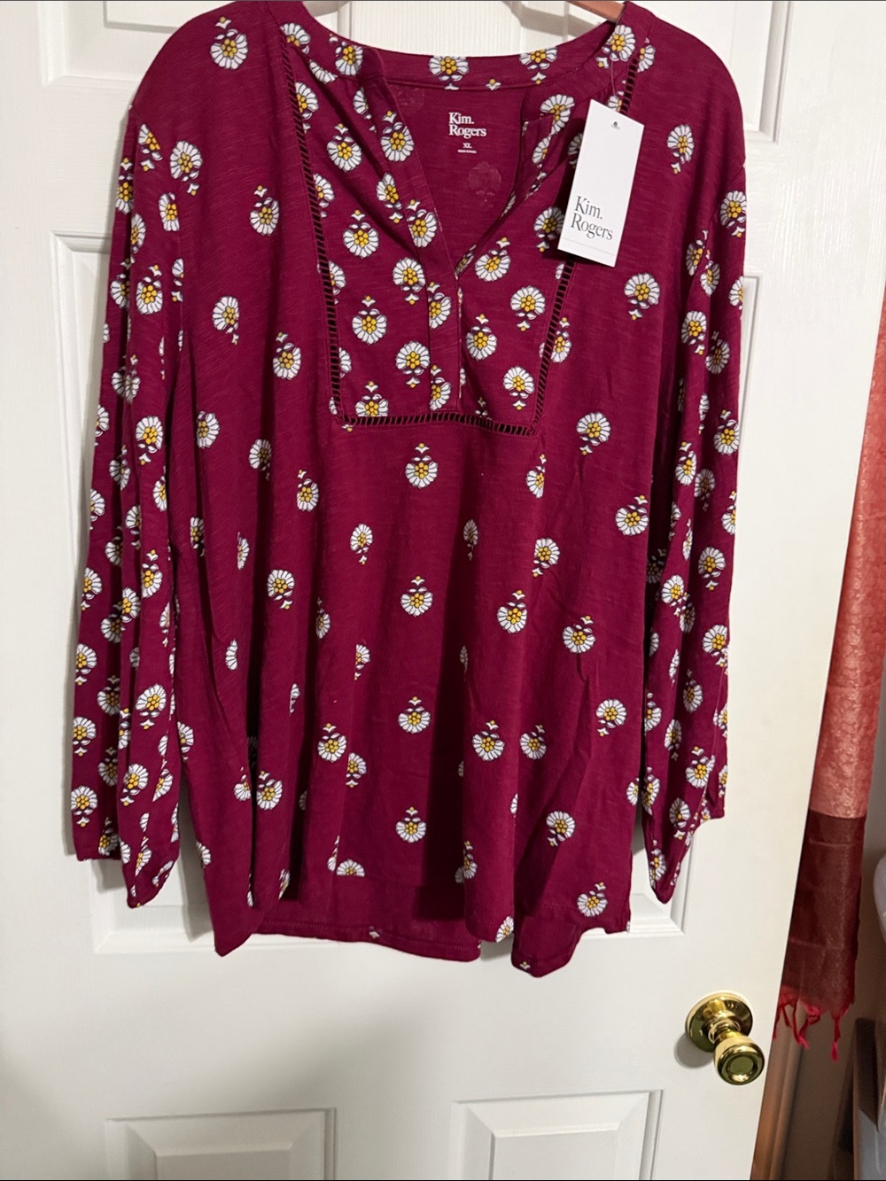 Kim Rogers Burgundy Floral V-Neck Tunic